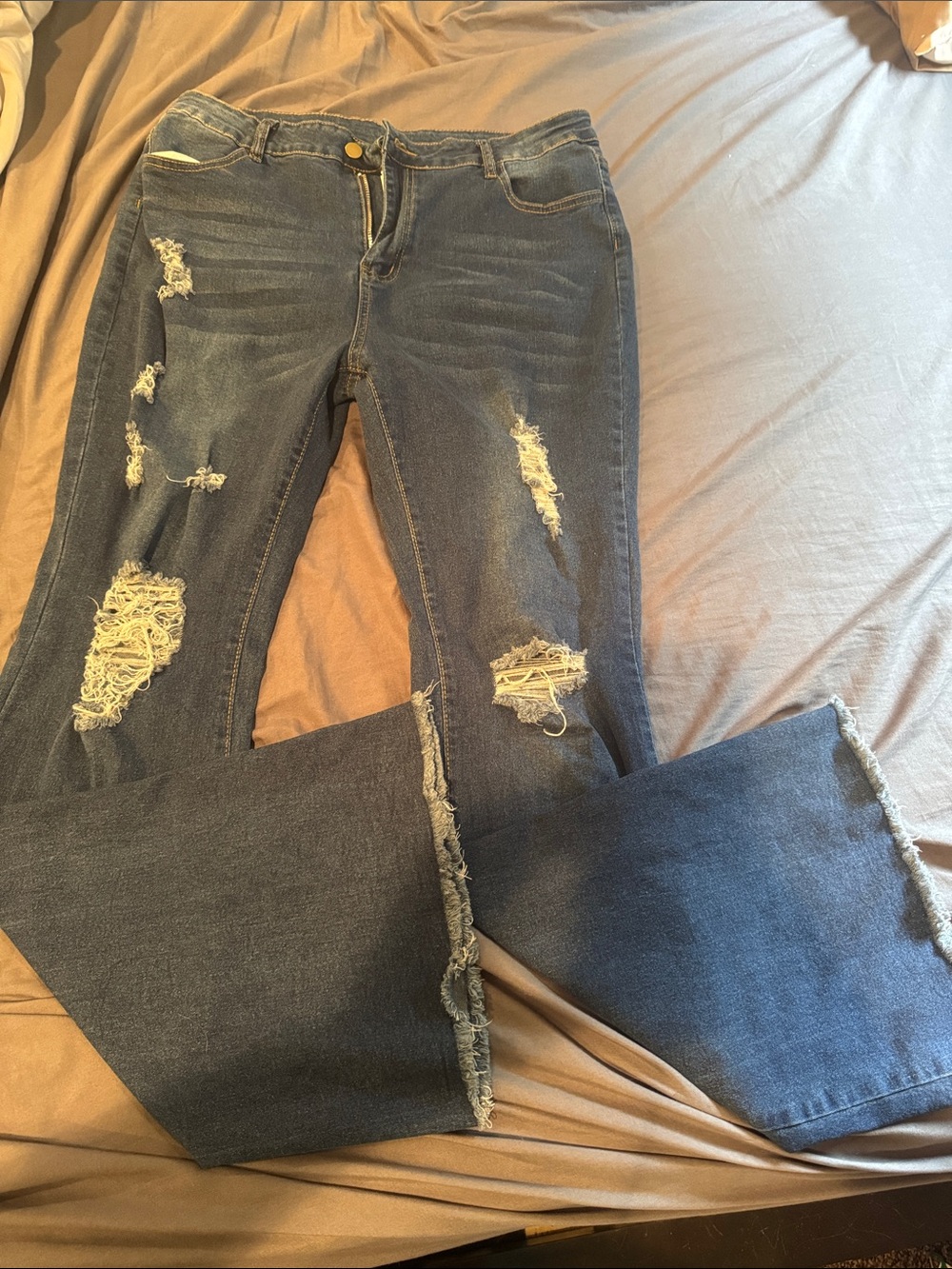 Women’s Distressed Dark Blue Flare Jeans